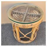 Wire Basket and Bamboo Side Table Set with Glass Top