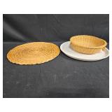 Collection of Kitchen Essentials: Tupperware, Woven Basket and Mat