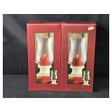 Set of 2 Lenox Holiday Hurricane Candle Holders with Pillar Candle