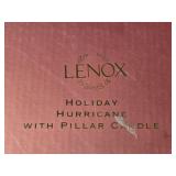 Set of 2 Lenox Holiday Hurricane Candle Holders with Pillar Candle