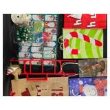 Assorted Christmas Gift Bags, Tags, and Decorative Items