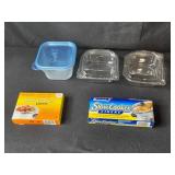 Assorted Household Items Including Glass Platters, Coasters, and Storage