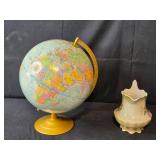 Vintage World Globe with Vintage Floral Pitcher