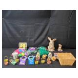 Assorted Easter Decoration Set Including Ceramic Bunnies and Baskets