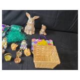 Assorted Easter Decoration Set Including Ceramic Bunnies and Baskets