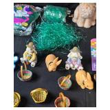 Assorted Easter Decoration Set Including Ceramic Bunnies and Baskets