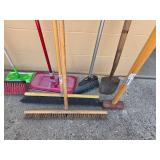 Collection of Assorted Brooms and Yard Tools