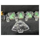 Decorative Glass and Crystal Set with Christmas Mugs and Lenox Pineapple Figurine