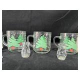 Decorative Glass and Crystal Set with Christmas Mugs and Lenox Pineapple Figurine