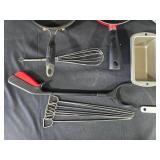 Assorted Kitchenware Collection with Pans, Utensils, and Bakeware