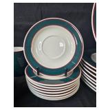 Fusions Evergreen & Raspberry by Nancy Calhoun Elegant Dinnerware Set with Teal and White Design