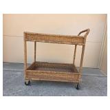 Wicker Serving Cart with Two Shelves and Handle