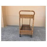 Wicker Serving Cart with Two Shelves and Handle