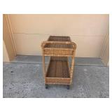 Wicker Serving Cart with Two Shelves and Handle