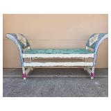 Vintage Hand-Painted Wooden Bench with Floral Design (purple cushion & pillow inc but not pictured)