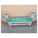 Vintage Hand-Painted Wooden Bench with Floral Design (purple cushion & pillow inc but not pictured)