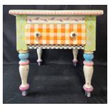 Colorful Hand-Painted Shabby Chic Wooden Side Table with Drawer