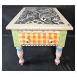 Colorful Hand-Painted Shabby Chic Wooden Side Table with Drawer