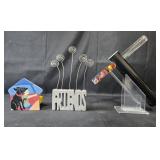 Decorative Desktop Trio: Clock with Dog Design, Friends Note Holder, VTG Kaleidoscope