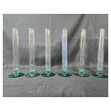 Set of 6 Tall Clear Glass Bud Vases with Green Base