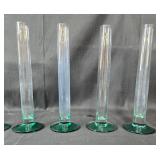 Set of 6 Tall Clear Glass Bud Vases with Green Base