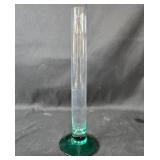 Set of 6 Tall Clear Glass Bud Vases with Green Base