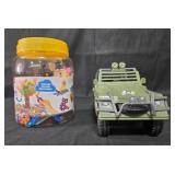 Kids Toy Set: Brain Flakes Building Pieces and Military Toy Vehicle