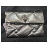 Kurt Geiger Silver Quilted Leather Handbag with Long Strap and Black Leather Gloves