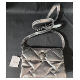Kurt Geiger Silver Quilted Leather Handbag with Long Strap and Black Leather Gloves