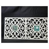 Decorative Set of 4 White Ornate Picture Frames with Art Inserts and Unique Mirror
