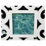 Decorative Set of 4 White Ornate Picture Frames with Art Inserts and Unique Mirror