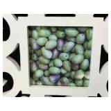 Decorative Set of 4 White Ornate Picture Frames with Art Inserts and Unique Mirror