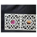 Decorative Set of 4 White Ornate Picture Frames with Art Inserts and Unique Mirror