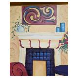 Large Signed Surrealist Artwork of a Vibrant Living Room