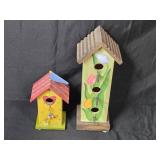 Set of 2 Decorative Birdhouses with Colorful Designs