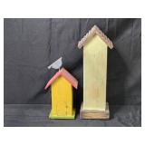 Set of 2 Decorative Birdhouses with Colorful Designs