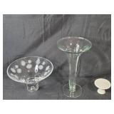 Set of Glass Decorative Bowl, Vase and Display Stand