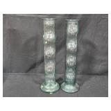 Pair of Clear Glass Decorative Vases with Bubble Design & Light Green Hue 23" Tall