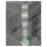 Pair of Clear Glass Decorative Vases with Bubble Design & Light Green Hue 23" Tall