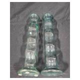 Pair of Clear Glass Decorative Vases with Bubble Design & Light Green Hue 23" Tall