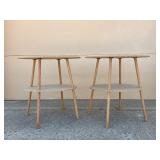 Pair of Round Two-Tier Wooden Side Tables