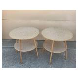 Pair of Round Two-Tier Wooden Side Tables