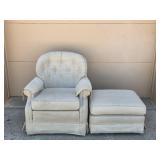 Used Armchair and Ottoman Set with Cream Upholstery