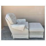Used Armchair and Ottoman Set with Cream Upholstery