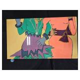 Triangular Art Panel/Shelf/Table with Mixed Media Design Signed L&J Kinney 