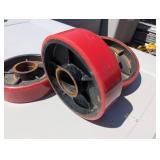 Set of 4 - 6.25" Cast Iron Wheels - Heavy Duty Rollers - 1.75" Center Holes