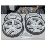 Set of 4 - 10" Hard Plastic/Rubber Wheels With Pins - 5/8" Center Hole