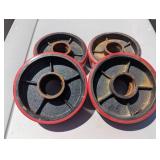 Set of 4 - 6.25" Cast Iron Wheels - Heavy Duty Rollers - 1.75" Center Holes