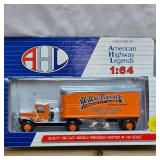 Yellow Transit Die Cast 1:64 scale and Ertl Case Truck