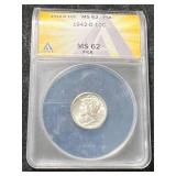 1942-D US MERCURY DIME ANACS MS62 FSB
